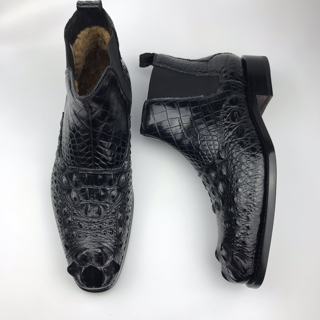 Men’s Crocodile Leather Ankle High Chelsea Dress Boots BMBAS120129 image 6