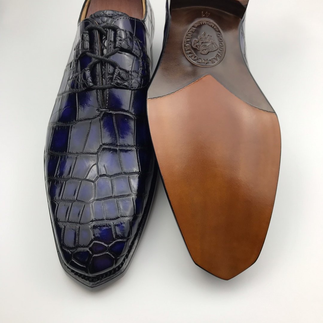 Blue Classic Crocodile Embossed Leather Dress Shoes BMBAS120142 image 5
