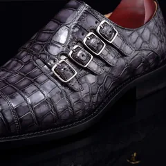 Handmade Crocodile Monk Strap Men’s Leather Dress Shoes BMGAS12056 image 6