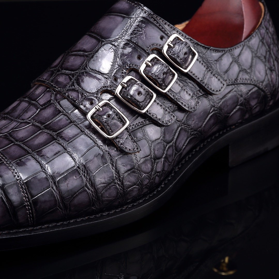 Handmade Crocodile Monk Strap Men’s Leather Dress Shoes BMGAS12056 image 6