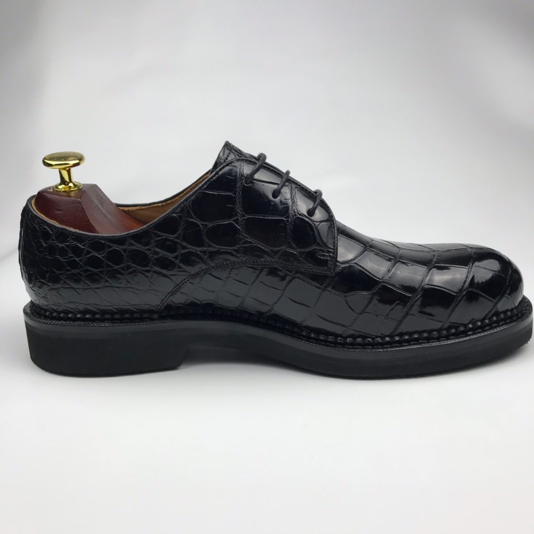 Genuine Leather Derby Handmade Crocodile Lace Up Oxford Dress Shoes BMBAS120166 image 4
