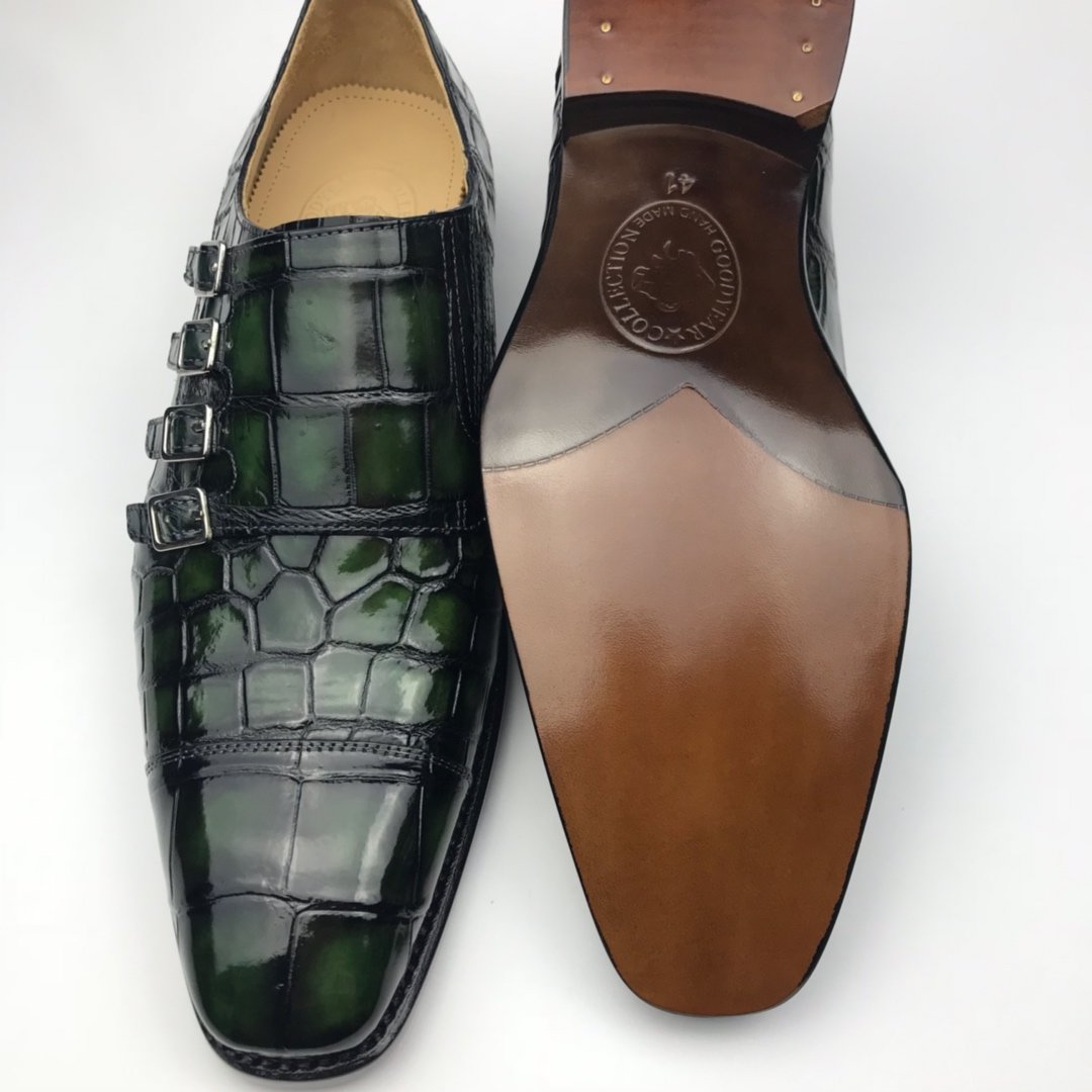 Men’s Crocodile Cap Toe Monk Strap Shoes BMGAS120170 image 7