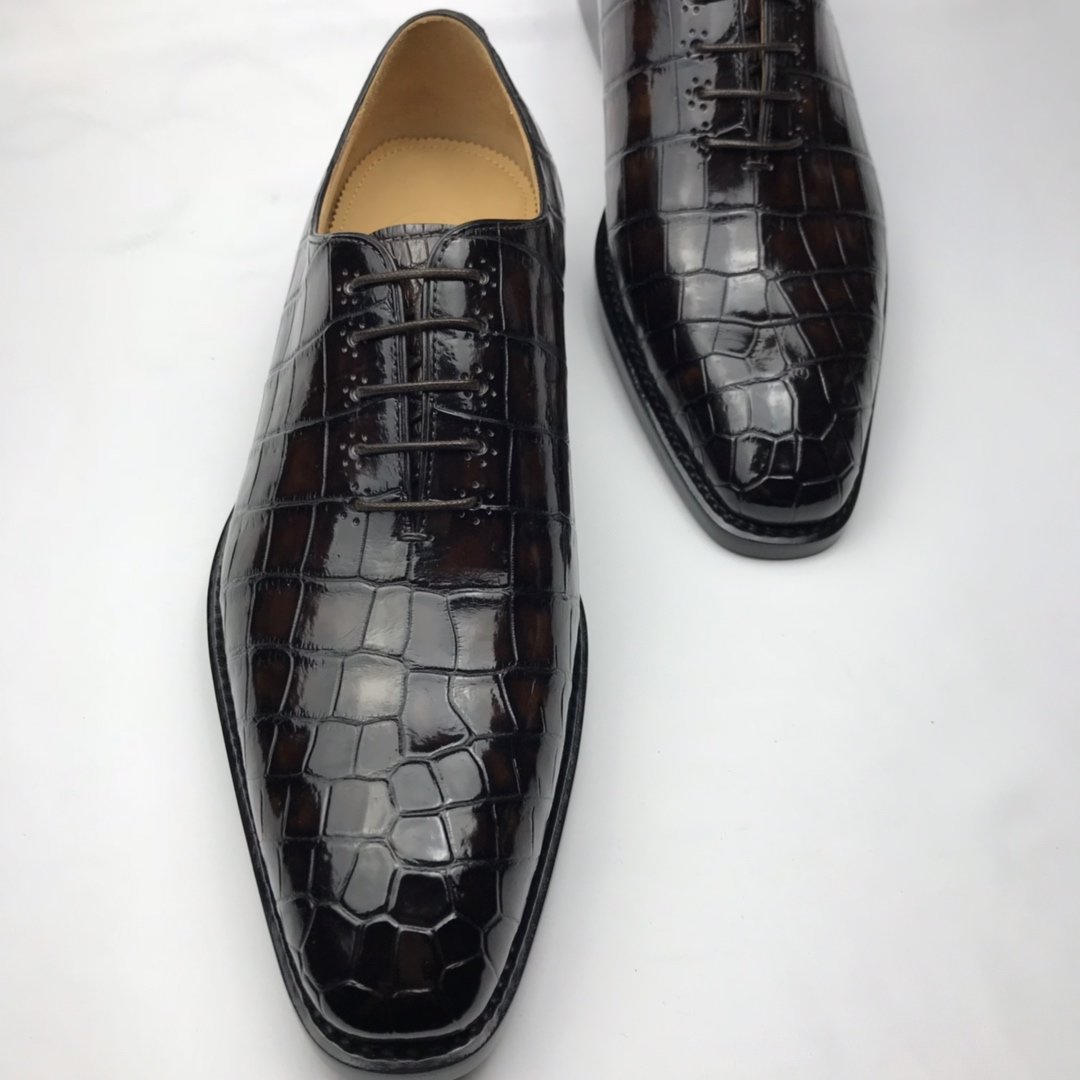 Crocodile Genuine Leather Oxford Lace-Up Dress Shoes BMBAS120176 image 7