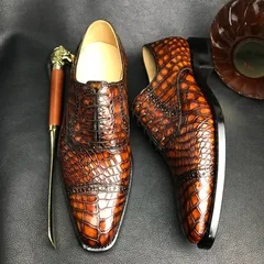 Luxury Crocodile Textured Leather Derby Dress Shoes BMBAS120185 image 6