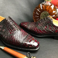 Genuine Leather Oxford Handmade Crocodile Lace Up Shoes BMBAS120187 image 6