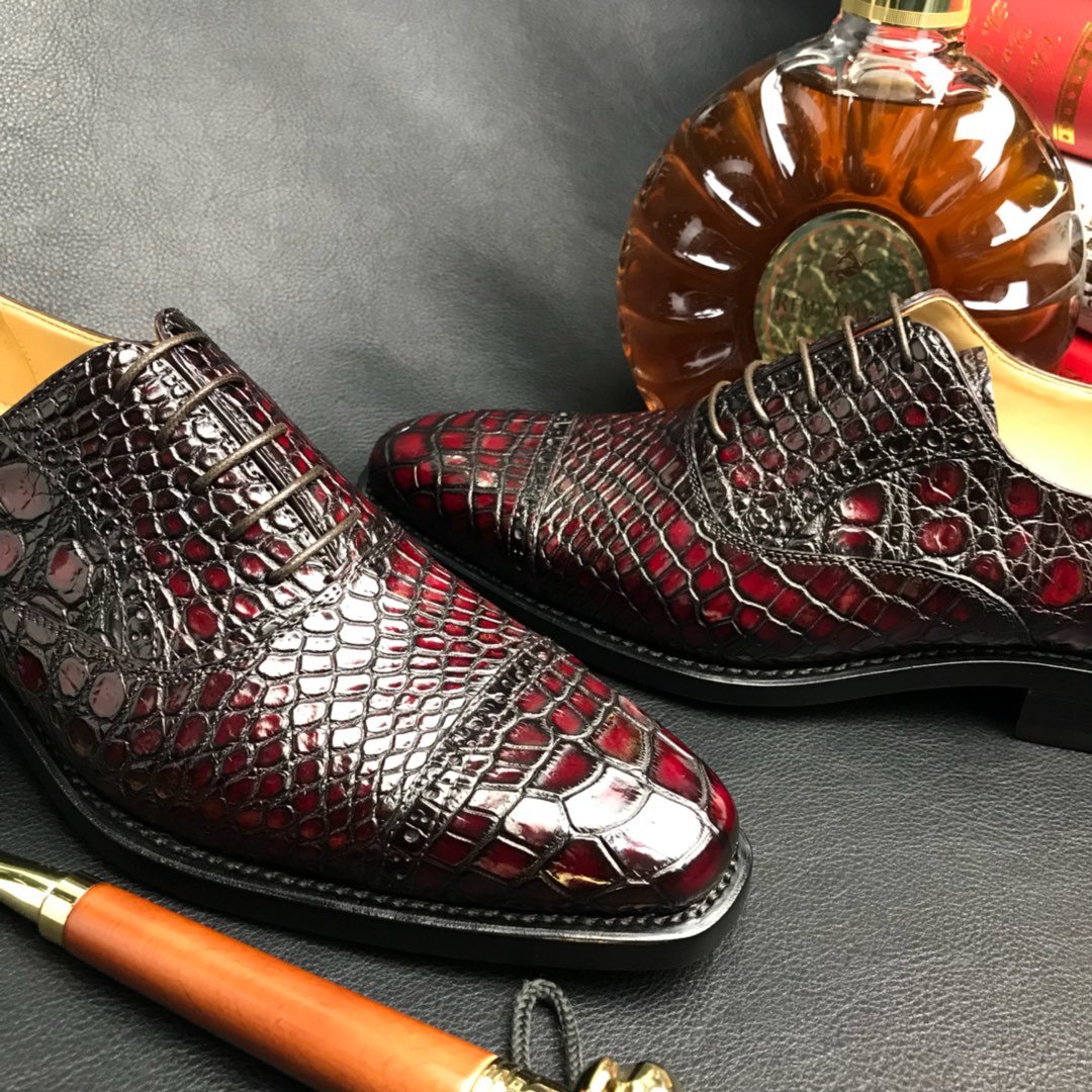 Genuine Leather Oxford Handmade Crocodile Lace Up Shoes BMBAS120187 image 6