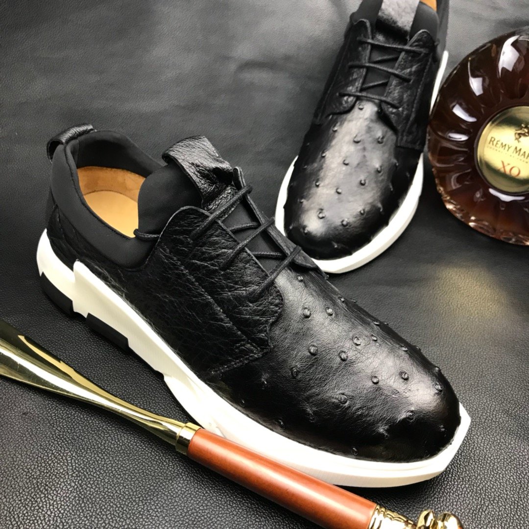 Ostrich Print Leather Derby Lace up Casual Shoes BMBOS120205 image 7
