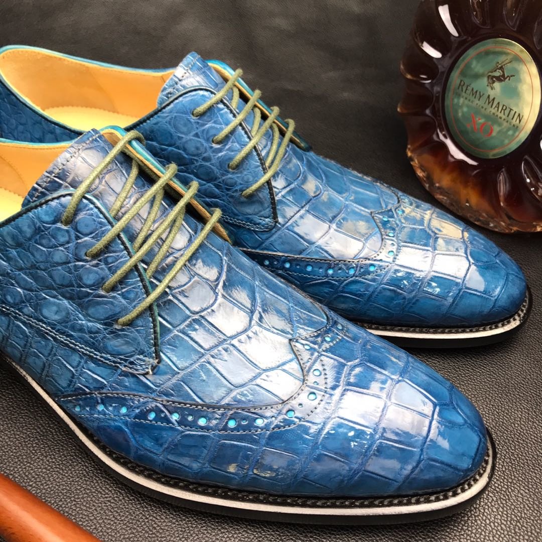 Crocodile Embossed Handmade Men Leather Oxford BMBAS12073 image 6