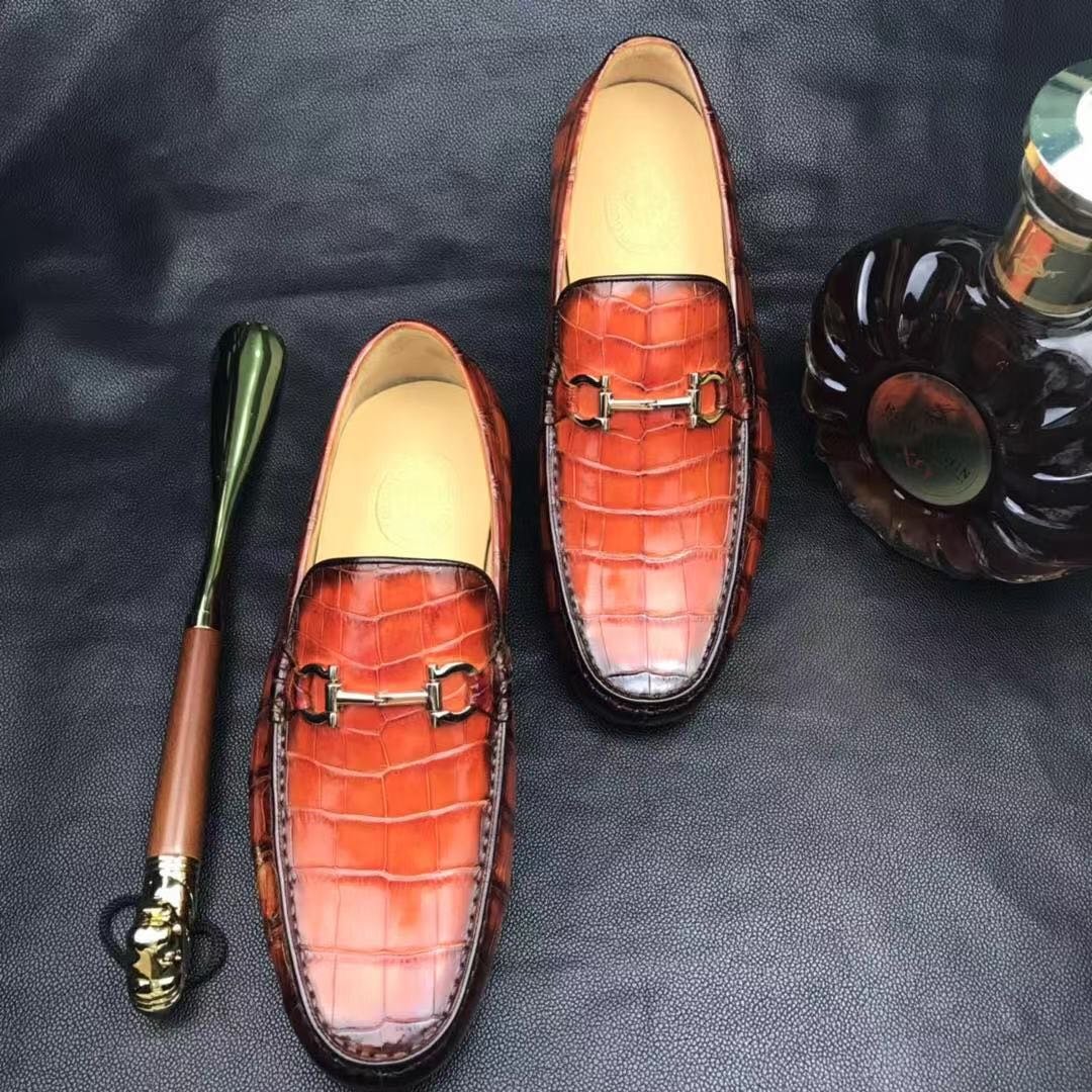 Crocodile Leather Penny Loafer Casual Flat Shoes BMBAS12074 image 5