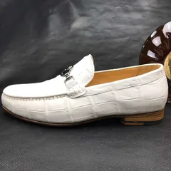 White Scale-Patterned Slip-On Loafers BMWAS12088 image 8