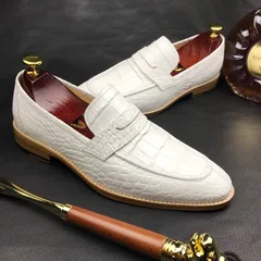 Mens White Genuine Crocodile Penny Loafers BMWAS12092 image 7