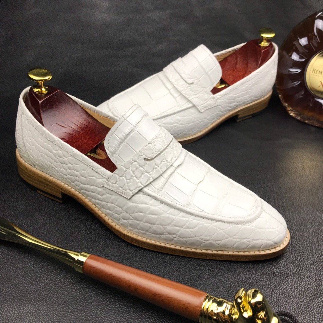 Mens White Genuine Crocodile Penny Loafers BMWAS12092 image 7