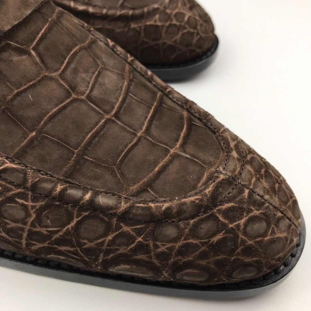 Crocodile Suede Leather Slip On Peas Shoes BMKAS12094 image 7
