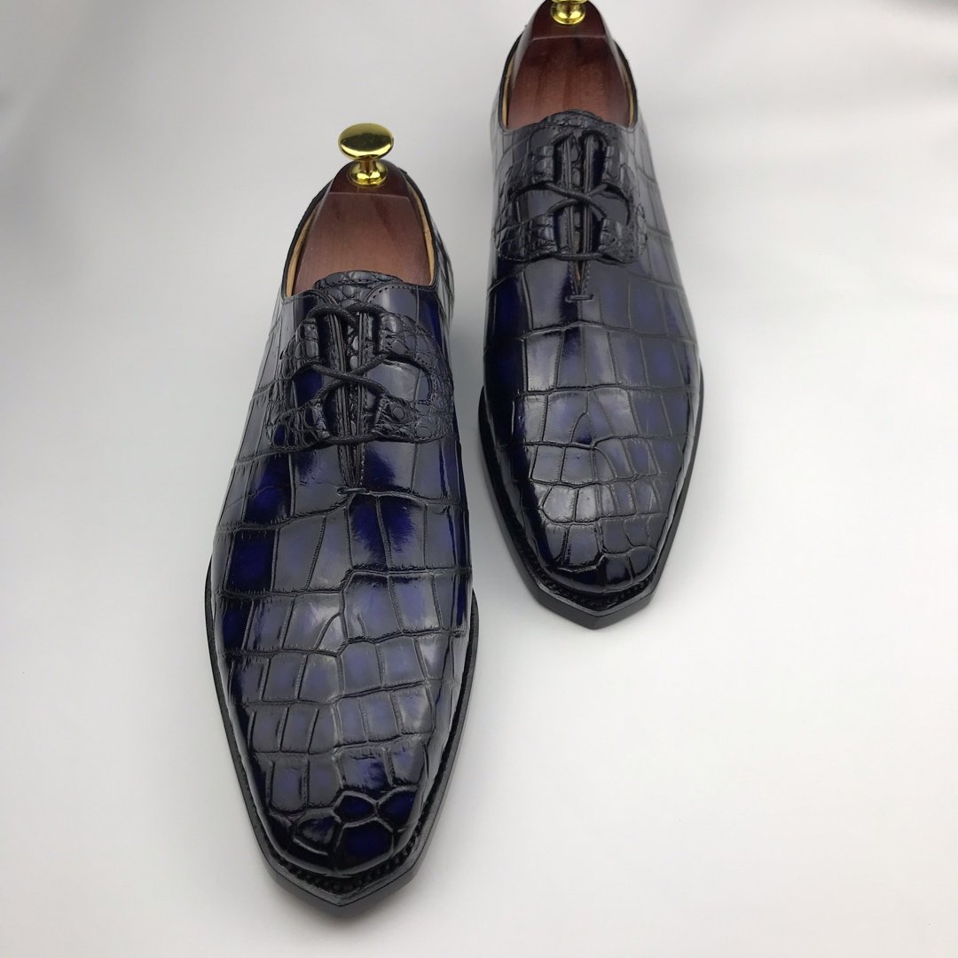 Blue Classic Crocodile Embossed Leather Dress Shoes BMBAS120142 image 6