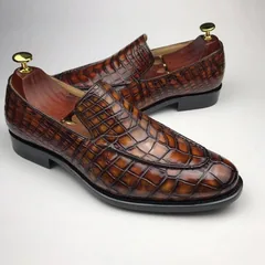 Crocodile Pointy Toe Slip On Loafers Formal Shoes BMBAS12064 image 7