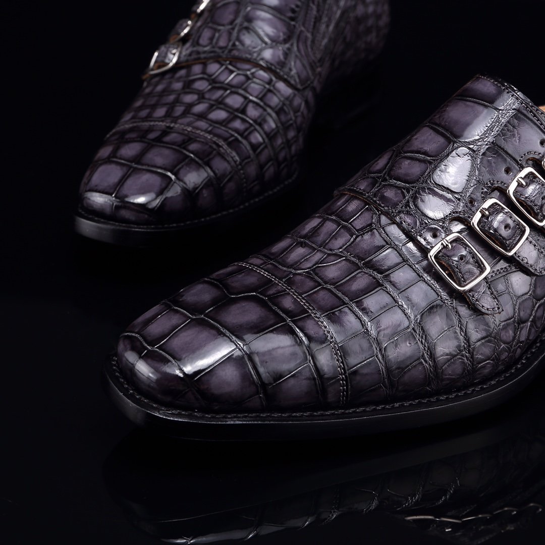 Handmade Crocodile Monk Strap Men’s Leather Dress Shoes BMGAS12056 image 7
