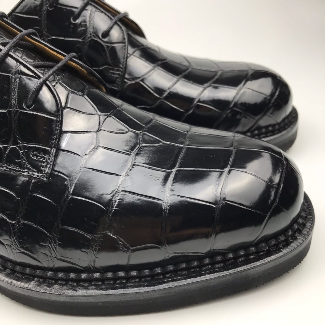 Genuine Leather Derby Handmade Crocodile Lace Up Oxford Dress Shoes BMBAS120166 image 3