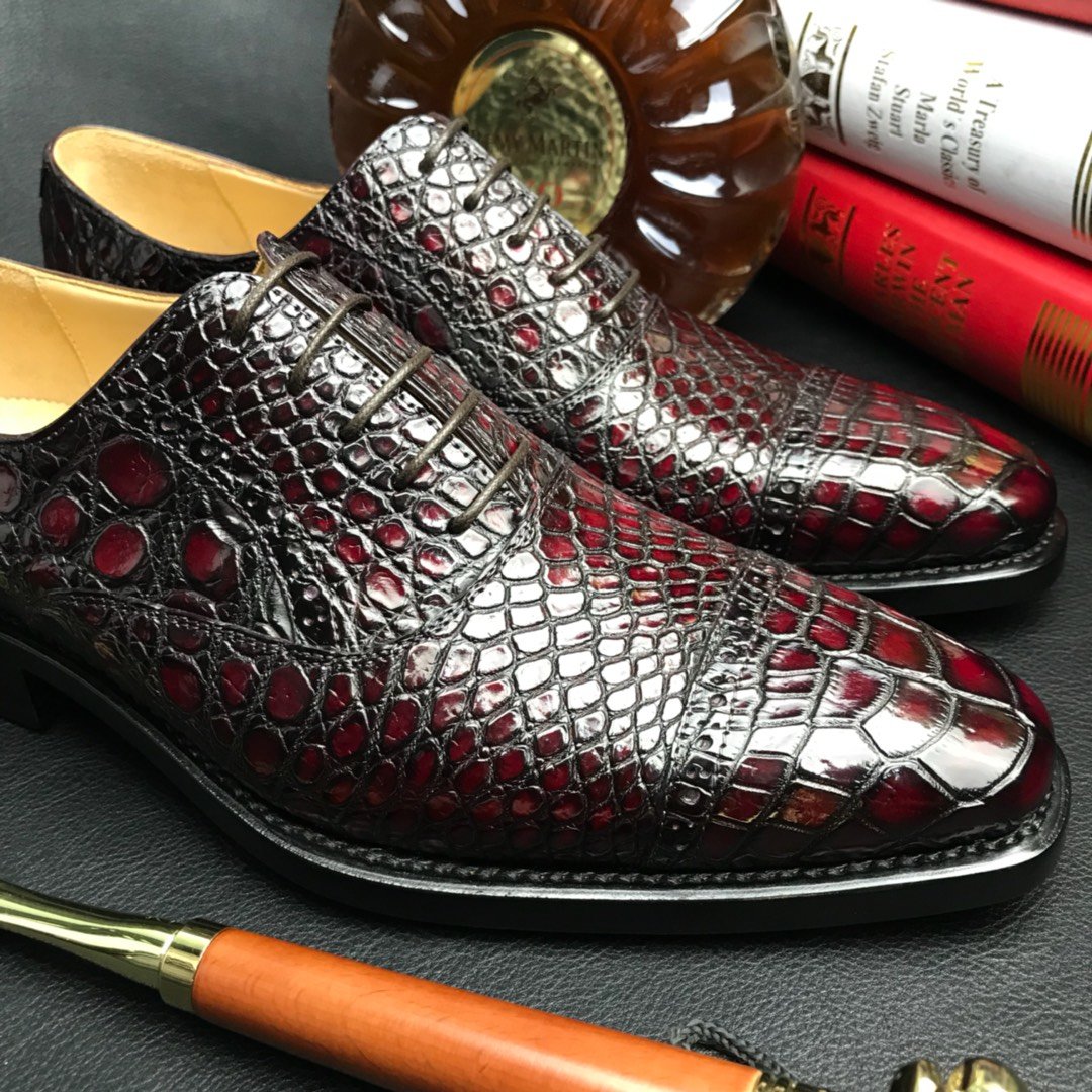 Genuine Leather Oxford Handmade Crocodile Lace Up Shoes BMBAS120187 image 7