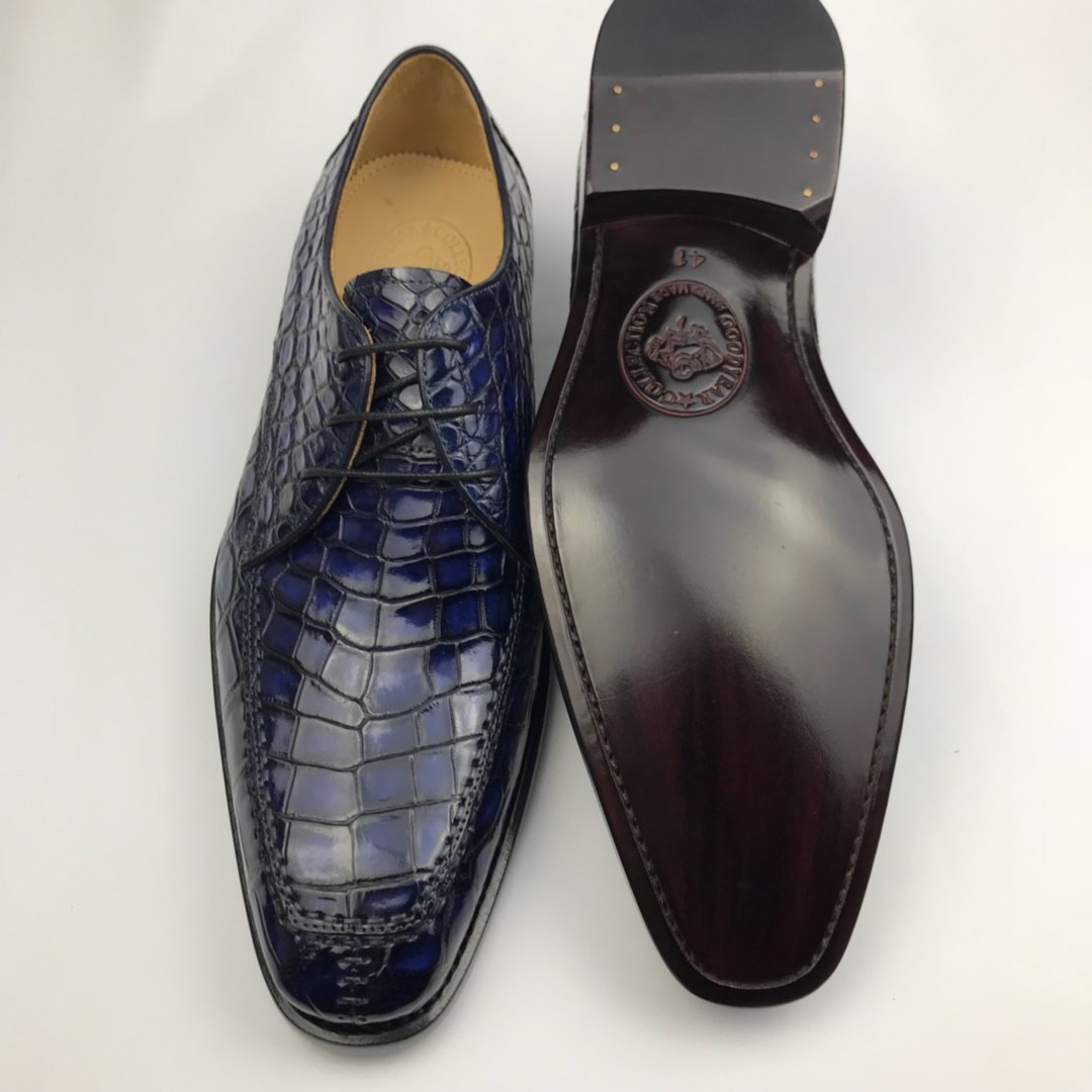 Genuine Crocodile Oxford Laces Leather Brogues Shoes BMBAS120197 image 3