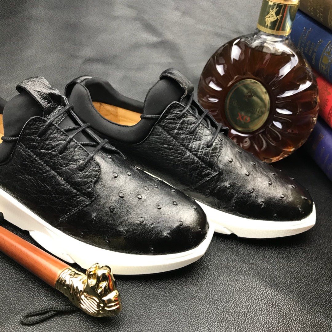 Ostrich Print Leather Derby Lace up Casual Shoes BMBOS120205 image 8