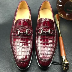Genuine Crocodile leather vintage burgundy loafers BMBAS120206 image 2