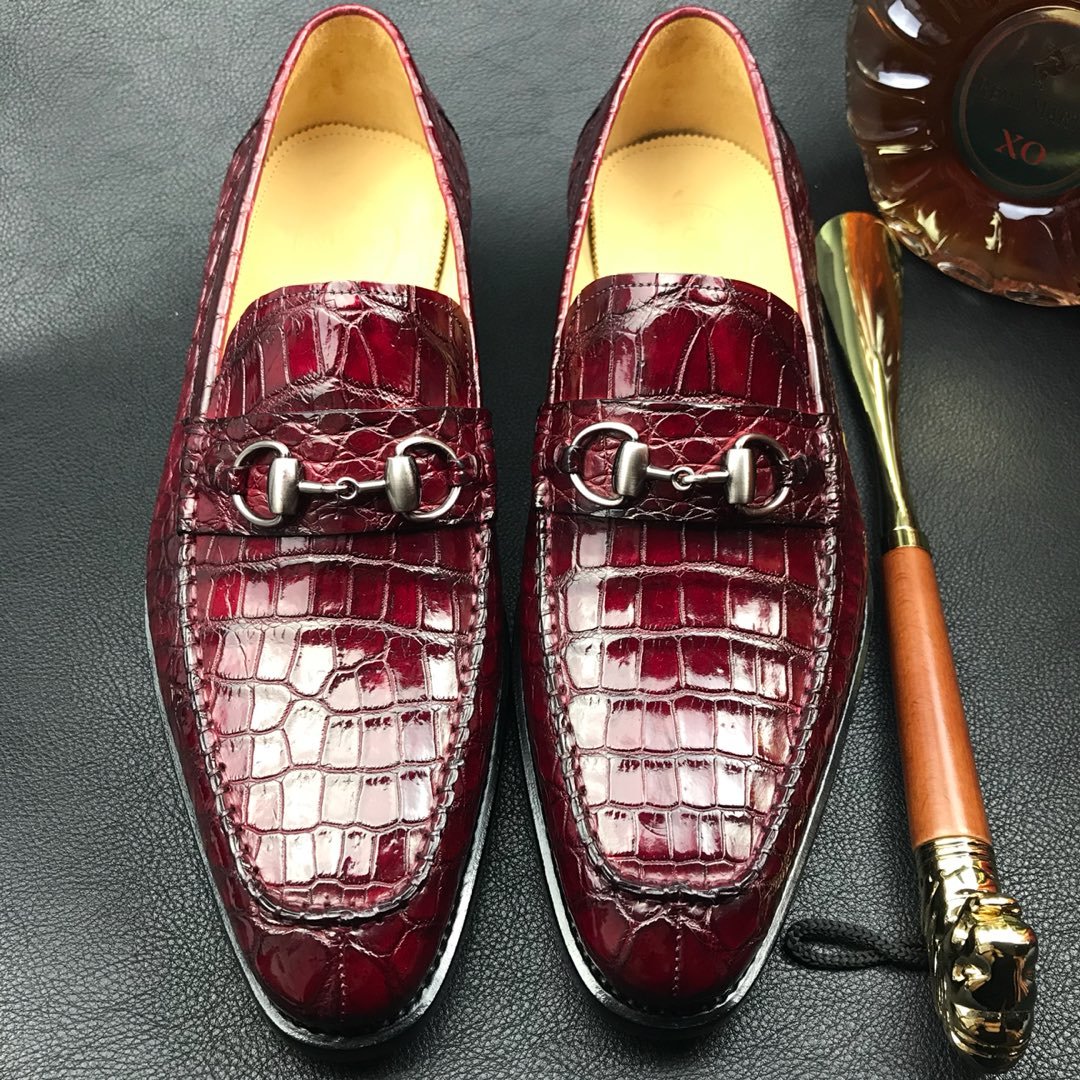 Genuine Crocodile leather vintage burgundy loafers BMBAS120206