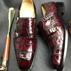 Crocodile Leather Slip-On Retro Elegant Monk Shoes BMBAS120208 image 8