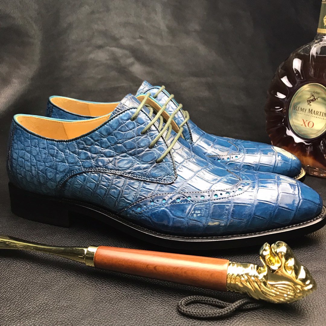 Crocodile Embossed Handmade Men Leather Oxford BMBAS12073 image 2