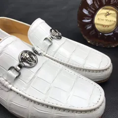 White Scale-Patterned Slip-On Loafers BMWAS12088 image 9