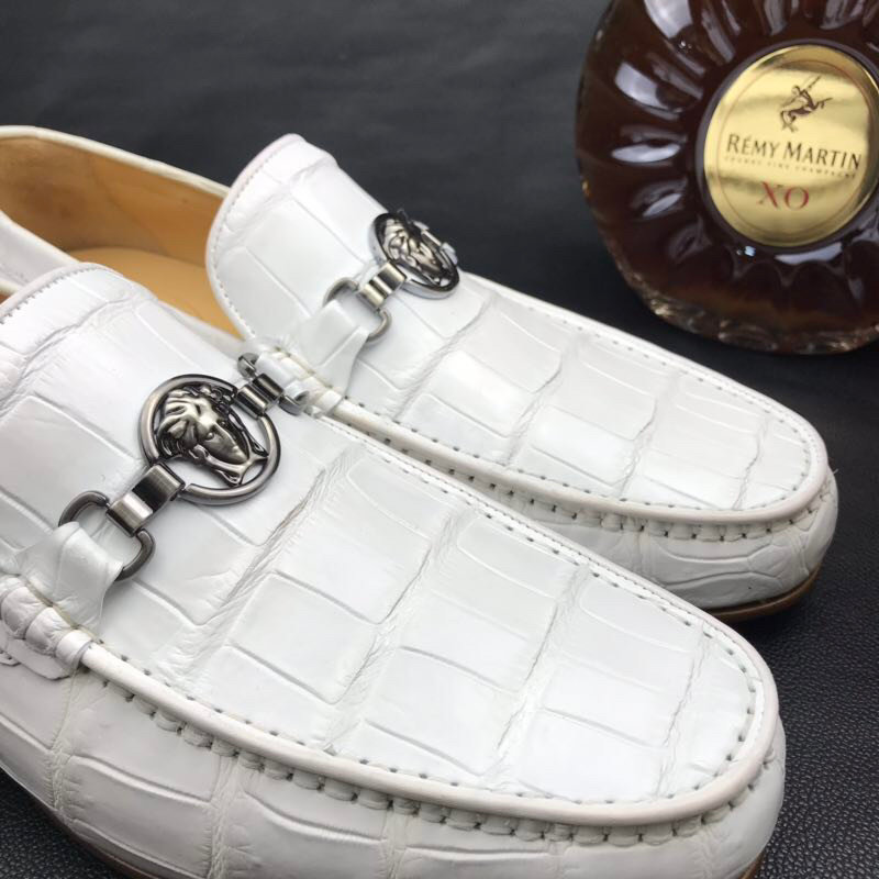 White Crocodile Print Genuine Leather Slip On Loafer BMWAS12088 image 9