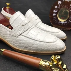 Mens White Genuine Crocodile Penny Loafers BMWAS12092 image 8