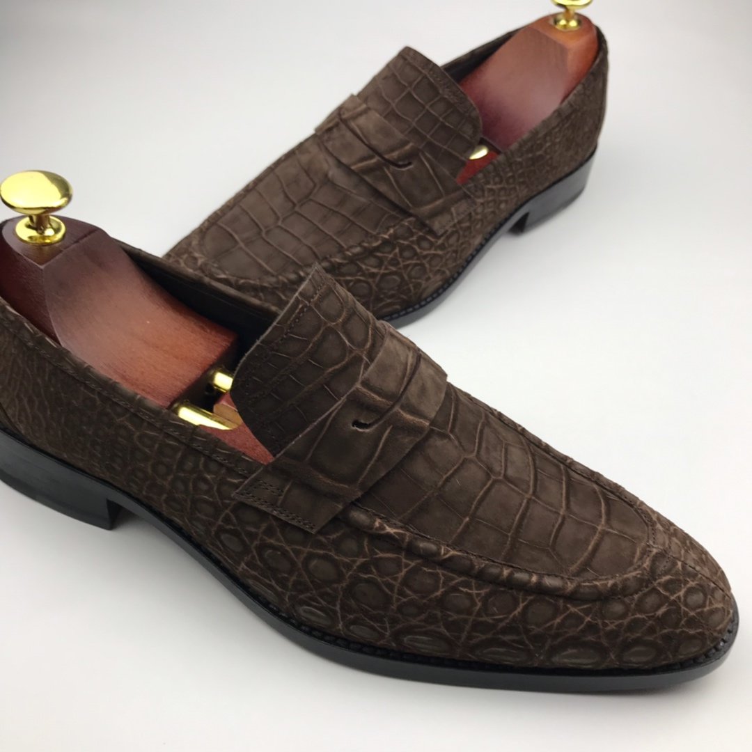 Crocodile Suede Leather Slip On Peas Shoes BMKAS12094 image 8