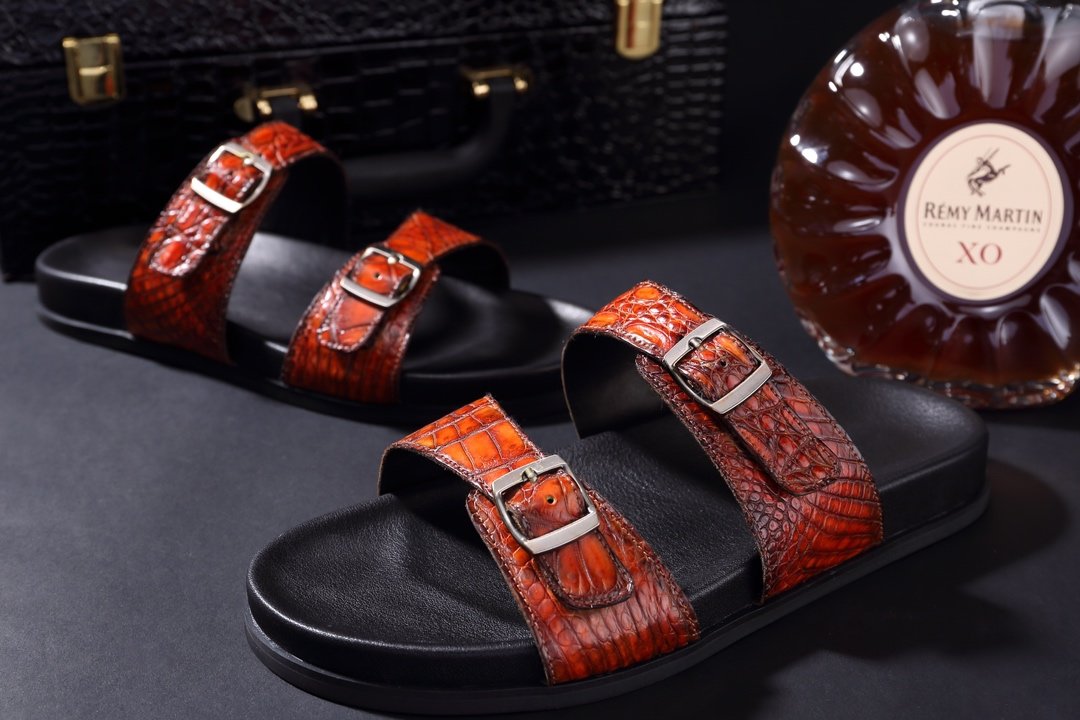 Men’s Casual Slip On Leather Crocodile Slippers BMOAS120111 image 9