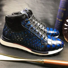 Men’s Blue All Real Crocodile Skin Sneakers BMBAS120128 image 8