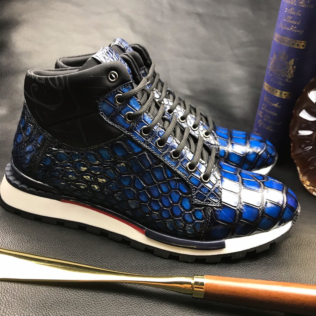 Men’s Blue All Real Crocodile Skin Sneakers BMBAS120128 image 8