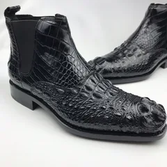 Men’s Crocodile Leather Ankle High Chelsea Dress Boots BMBAS120129 image 8