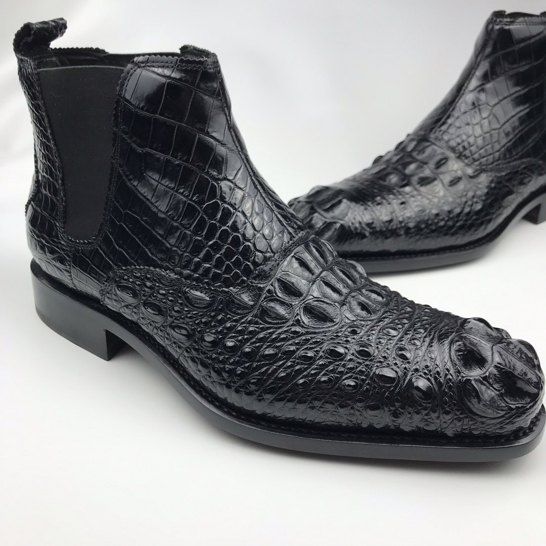 Men’s Crocodile Leather Ankle High Chelsea Dress Boots BMBAS120129 image 8