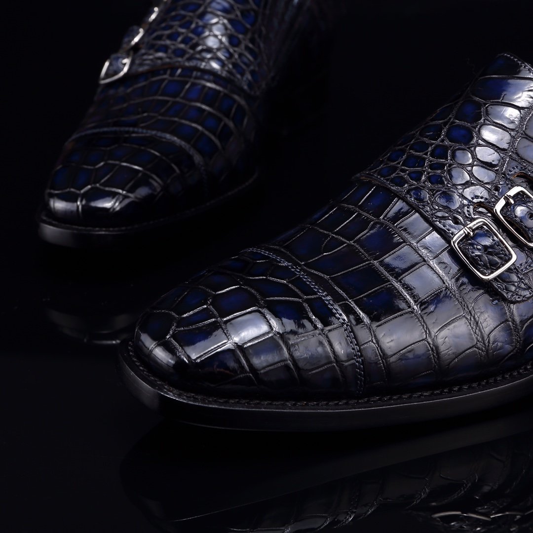Men’s Crocodile Pointed Toe Monk Slip-On Shoe BMBAS12055 image 7