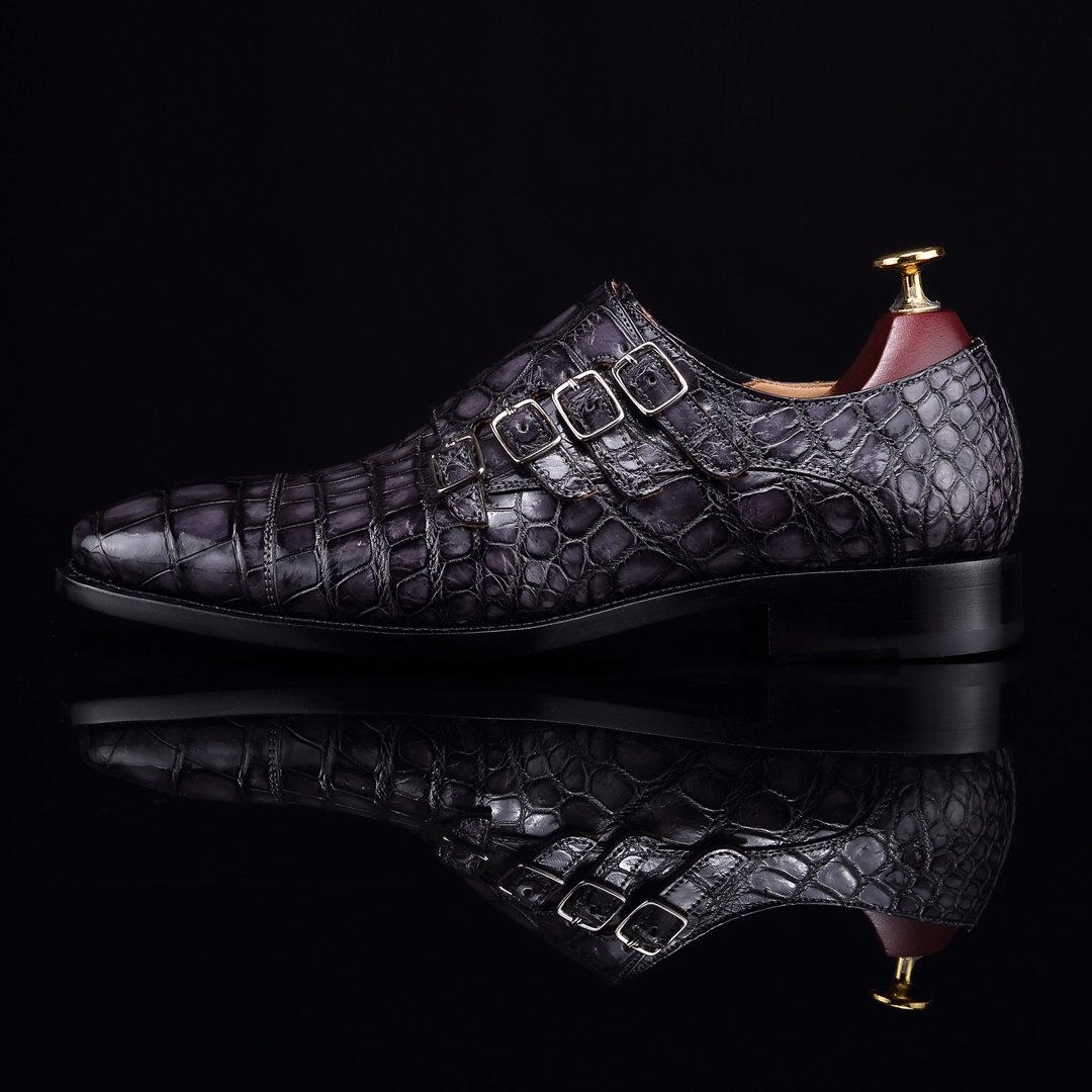 Handmade Crocodile Monk Strap Men’s Leather Dress Shoes BMGAS12056 image 8