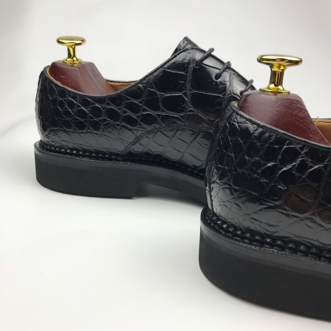 Genuine Leather Derby Handmade Crocodile Lace Up Oxford Dress Shoes BMBAS120166 image 2
