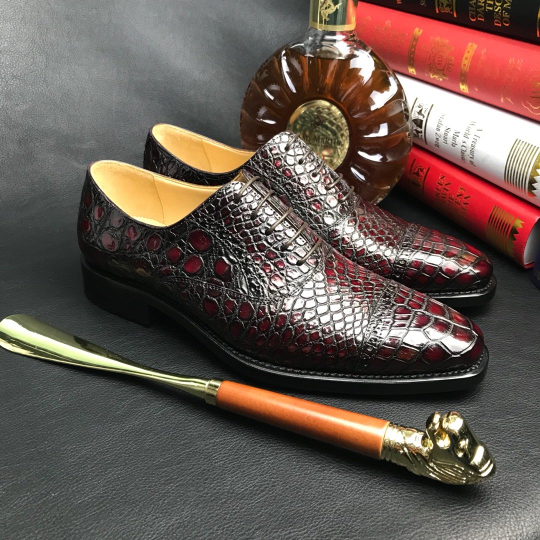 Genuine Leather Oxford Handmade Crocodile Lace Up Shoes BMBAS120187 image 8