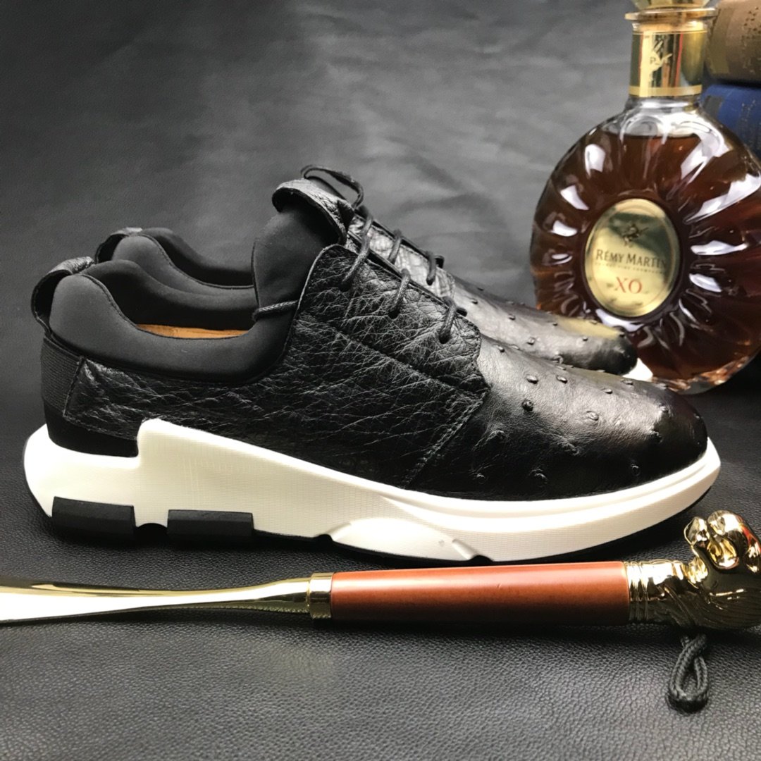 Ostrich Print Leather Derby Lace up Casual Shoes BMBOS120205 image 2