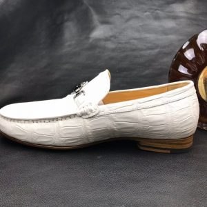 White Crocodile Print Genuine Leather Slip On Loafer BMWAS12088