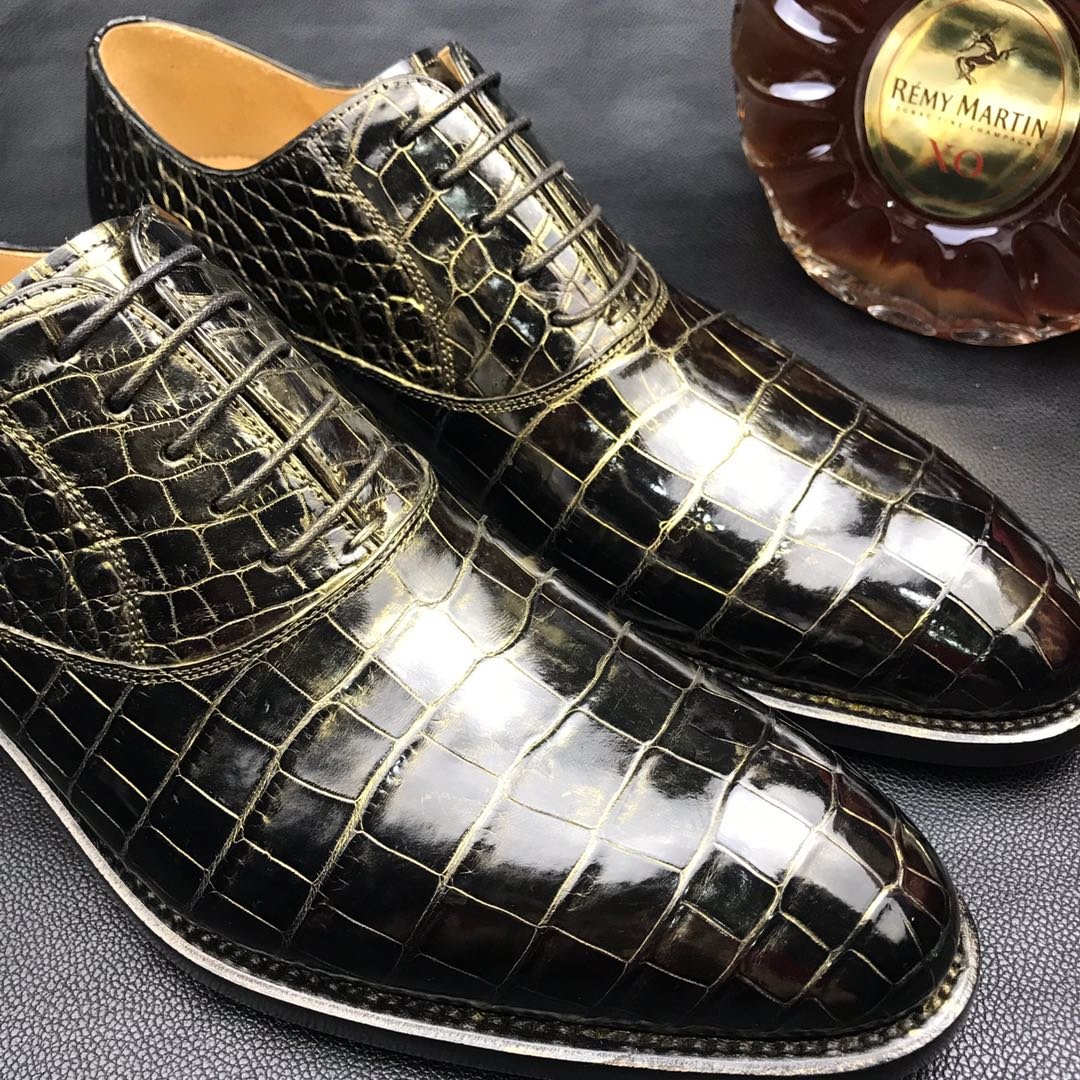 Crocodile Skin Black Gold Oxford Shoe BMBAS12090