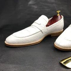 Mens White Genuine Crocodile Penny Loafers BMWAS12092 image 9