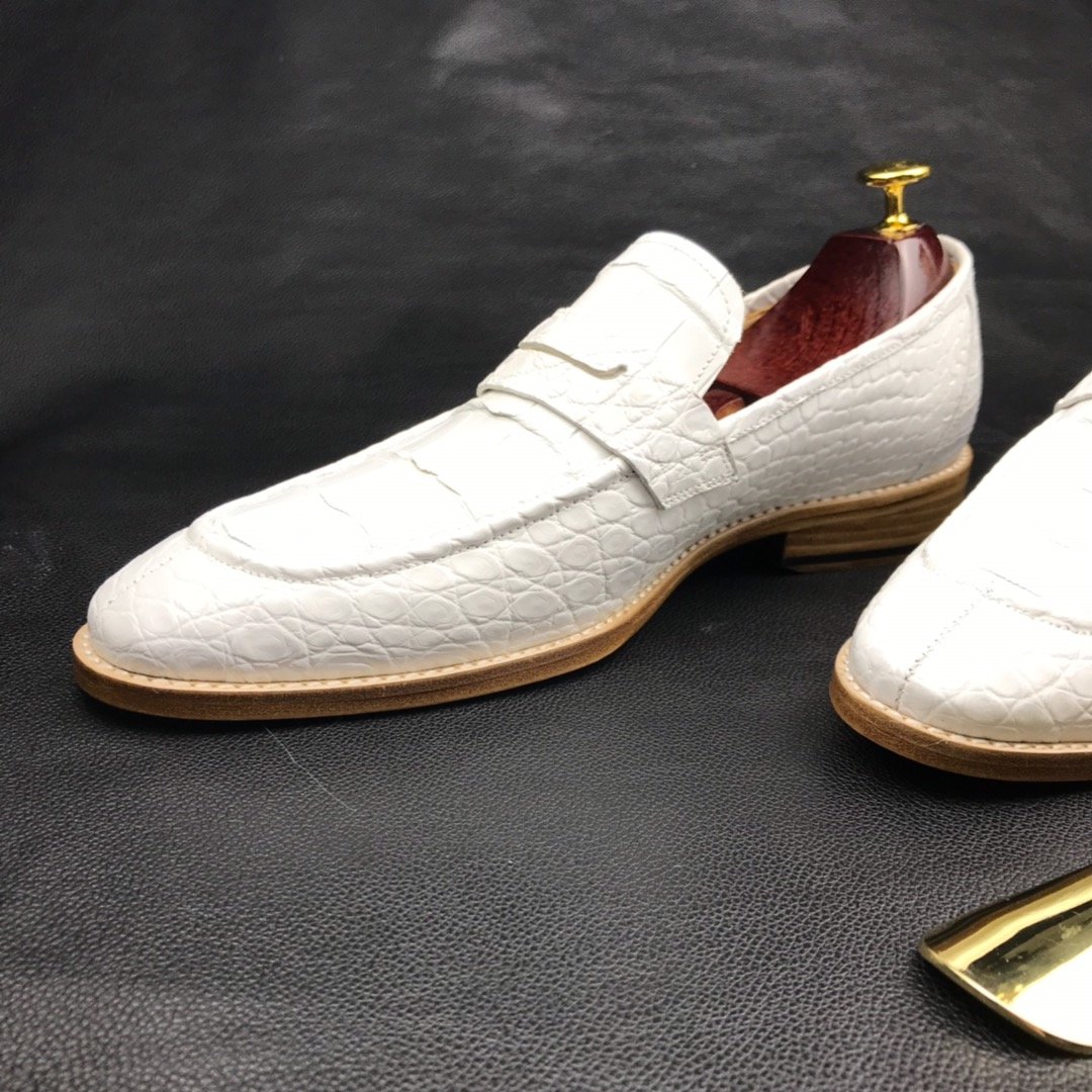 Mens White Genuine Crocodile Penny Loafers BMWAS12092 image 9