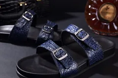Crocodile Double Buckle Slipper Leather Sandals BMBAS120106 image 9