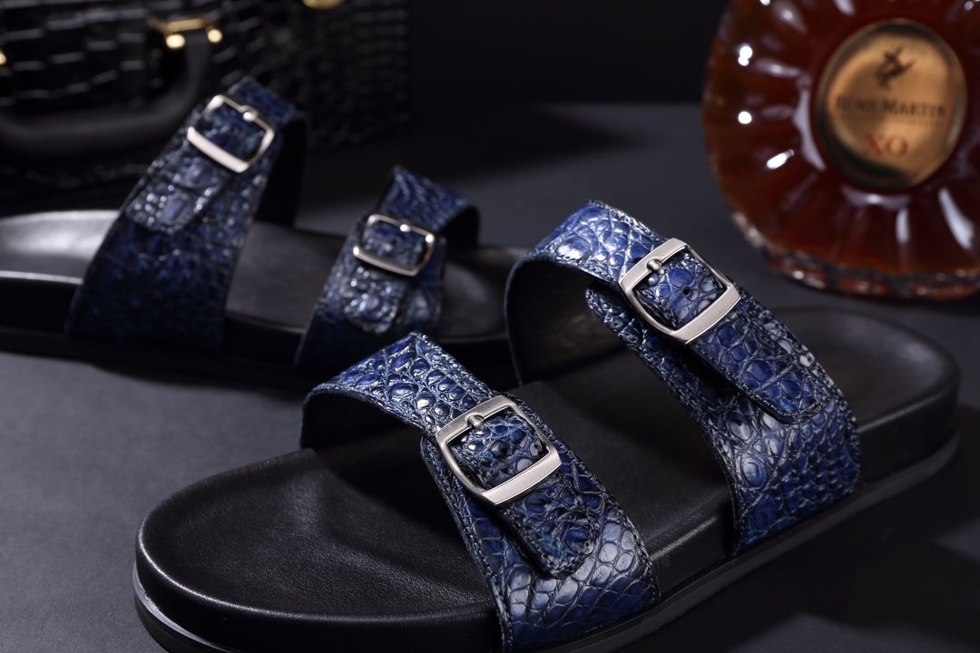 Crocodile Double Buckle Slipper Leather Sandals BMBAS120106 image 9