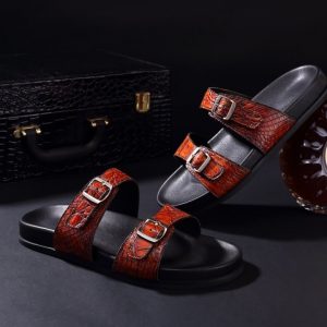 Men's Casual Slip On Leather Crocodile Slippers