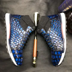 Men’s Blue All Real Crocodile Skin Sneakers BMBAS120128 image 9